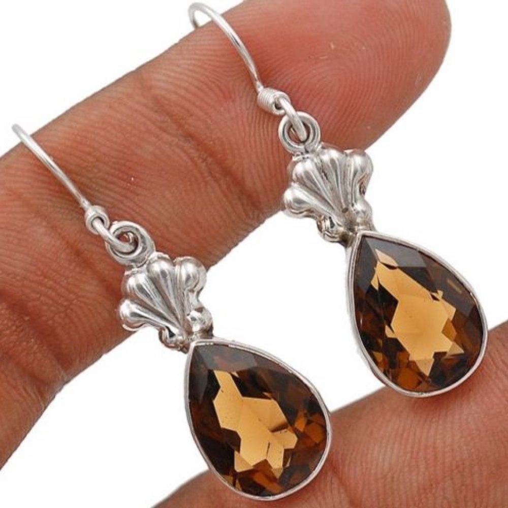 8CT Smoky Topaz 925 Solid Sterling Silver Earrings